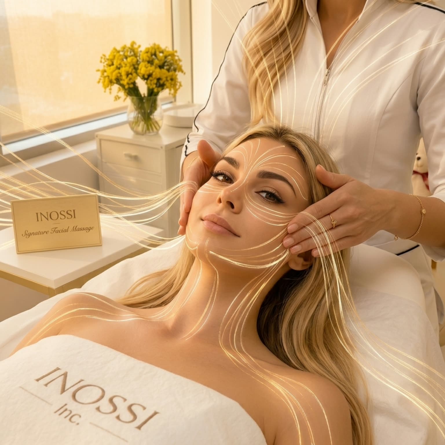 Hands cradling the cheeks during a sculpting facial massage